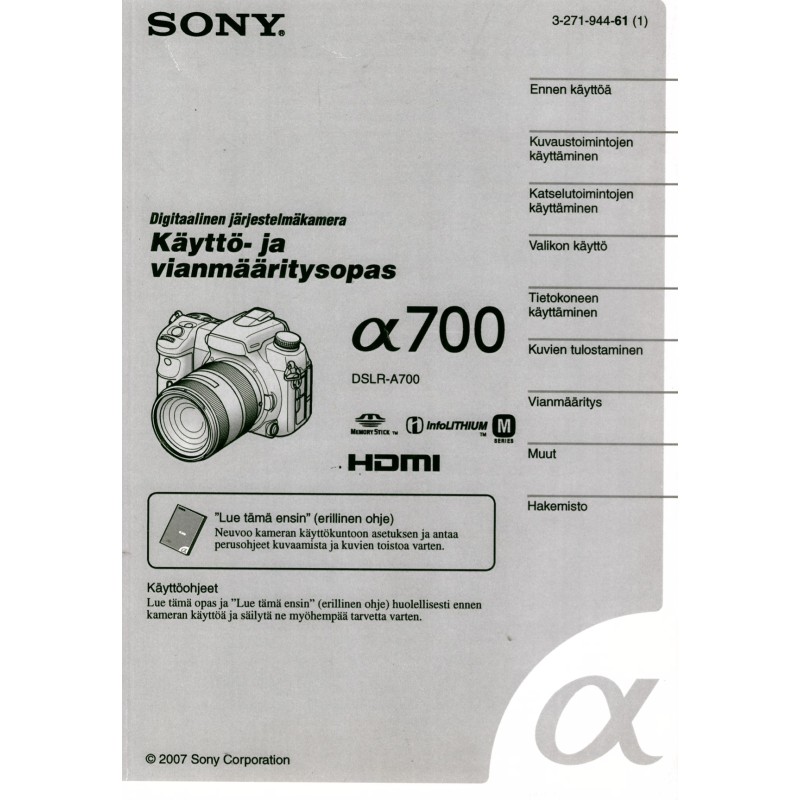 Sony a700 - Käyttöohje